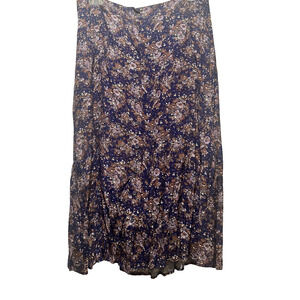 Forever 21 Women’s Floral Midi Skirt Navy Purple Button Front Rayon Size M